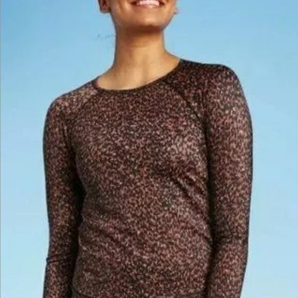 All in Motion Women's Long Sleeve Crew Neck Rashguard - (Rust Animal Print) Swim - Picture 3 of 3